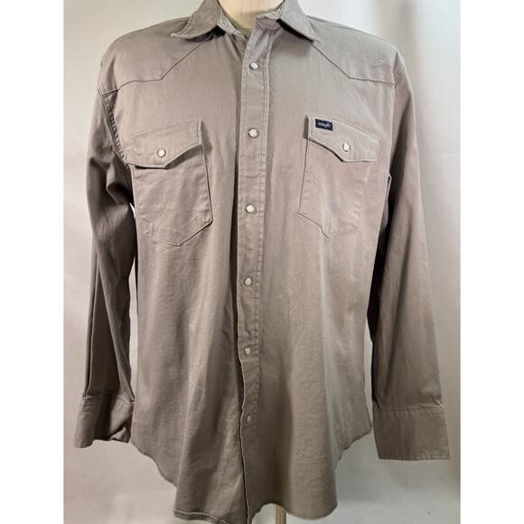Vintage WRANGLER‎ gray cotton Pearl Snap Button Western long sleeve shirt XL - Picture 1 of 8